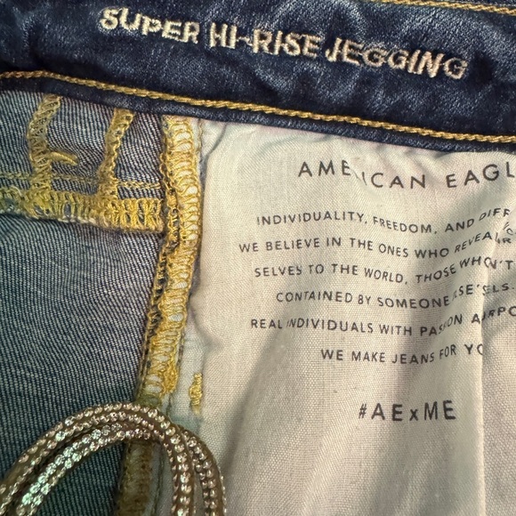American Eagle Outfitters Ripped Blue Skinny Jeans Jeggings 10 Long 10L - Picture 3 of 5